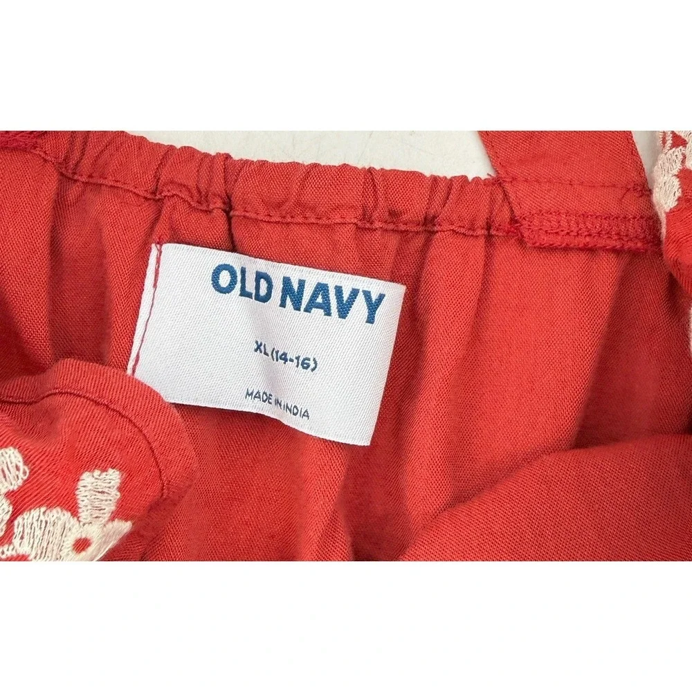 Old Navy Girls Sleeveless Red Embroidered‎ Ruffled Apron Style Top XL Cottage
